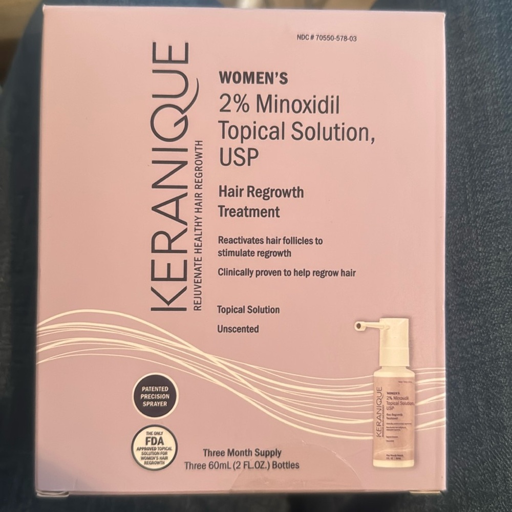 Women’s 2% minoxidil topical solution. Unopened pkg of 3 2oz bottles.